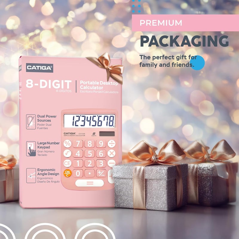 CATIGA Desktop Calculator 8 Digit with Solar Power and LCD Display, Big Buttons, for Home, Office, School, Class and Business, 4 Function Small Basic Calculators for Desk, CD-8185 - Image 2